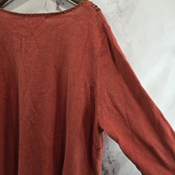 Vintage Sweater Womens 3X Coral 90s Y2K Artsy Coastal Cotton Ramie Embroidered - Picture 8 of 13